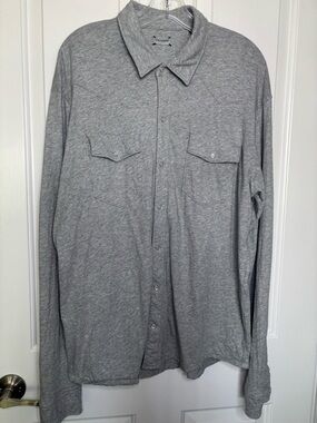 EUC Lucchese Men’s Heather Gray Western Style Cotton Jersey Snap Front Shirt XL